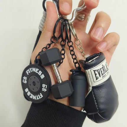 Creative Sport-Inspired Keychain Bag Charm, Mini Boxing Glove & Weight Pendant, Trendy Key Ring Accessory