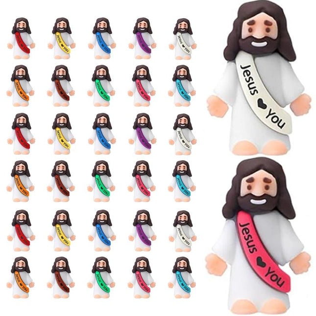 Bememo 30 Pcs Little Jesus Figures Original Design Jesus Love You Mini Rubber Toys to Hide and Seek Christmas Religious Party Favors Sunday School Baptism Gifts(Lively Colors)