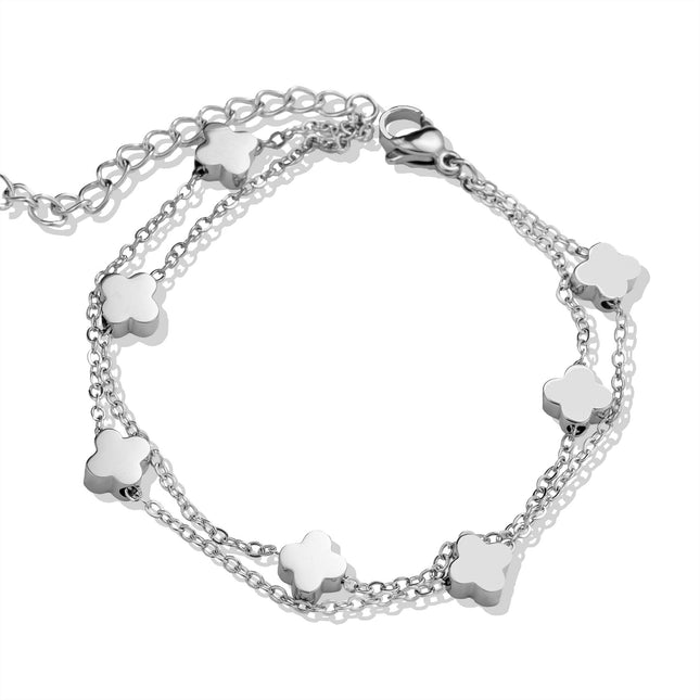 Double clover chain bracelet silver