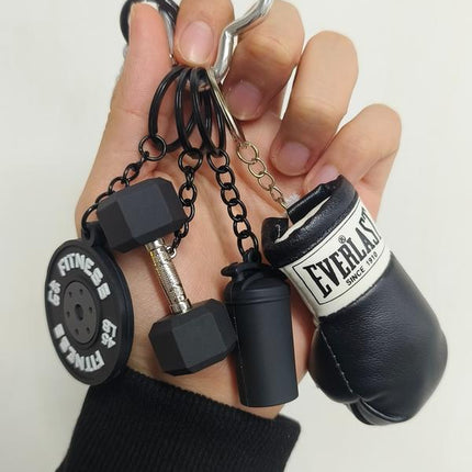 Creative Sport-Inspired Keychain Bag Charm, Mini Boxing Glove & Weight Pendant, Trendy Key Ring Accessory