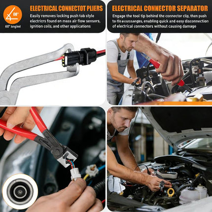 Automotive Electrical Disconnect Pliers Kit,Auto Repair Plier,High-Carbon Steel Connector Separator 60 ° Pliers,Hose Clamp Plier,Car Trim Clip Removal Pliers,Plug Release Tool and Wire Terminal Removal in Storage Bag.