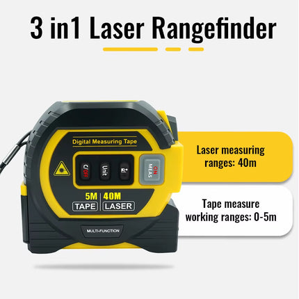 3 in 1 Laser Distance Meter Tape Measure Cross-Line Laser Ruler with Data Storage Vertical Crosshair Rangefinder 40/60M Range