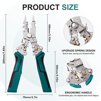 Pro 16-In-1 Wire Crimper Stripper with Voltage Detector & Dual Alarms Heavy Duty 12-250V AC/DC Tester for Hot/Neutral Wires Electrician HVAC Car Repair Tool Home Improve DIY Projects
