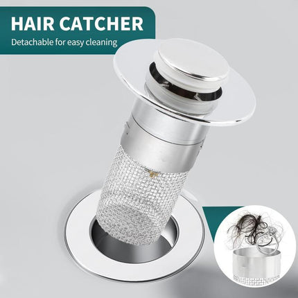 Sink Drain Strainer Pop-Up Stopper with Removable Stainless Steel Basket Hair Catcher Bathroom for Replacement