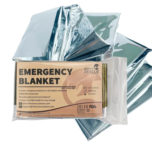 Rhino Rescue Emergency Blanket 1.6*2.1M Space Mylar Thermal for Outdoors, Hiking, Survival Blanket 10PC