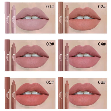 12Colors Natural Matte Lipstick Pencil Silk Lip Glaze Waterproof Lipstick Sexy Long Lasting Makeup Non-Stick Cup Lip Tint