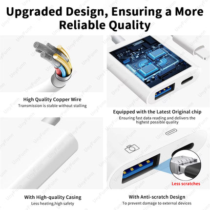 OTG Adapter with Charging Port for Iphone Trail Camera Adapter for Lighting USB Adapter for Iphone Card Reader USB Flash Stick