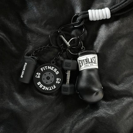 Creative Sport-Inspired Keychain Bag Charm, Mini Boxing Glove & Weight Pendant, Trendy Key Ring Accessory