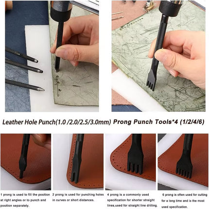 Leather Working Tools Practical Leather Craft Kit with Waxed Thread Awl Stitching Punch Hole for Leathercraft Beginner or Adults